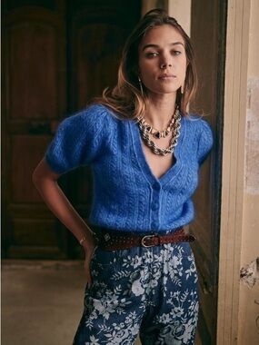 Sézane La Maille Mohair Blend Cardigan S Blue